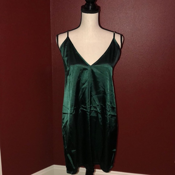 emerald satin slip dress